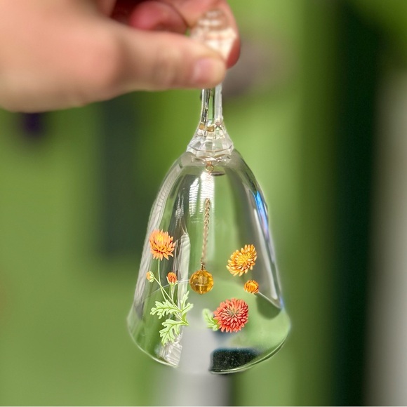 VTG Glass Floral Printed Delicate Dainty Cottagecore Bell Accent Glassware Art - Picture 4 of 8